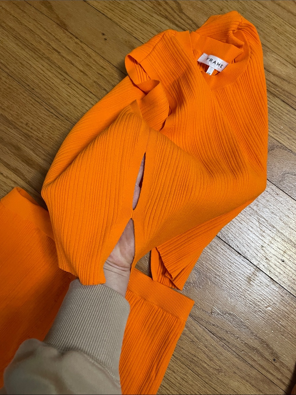 FRAME This Mixed Rib Cut Out Tank and Skirt Set Bright Tangerine Small Like New - Picture 12 of 14